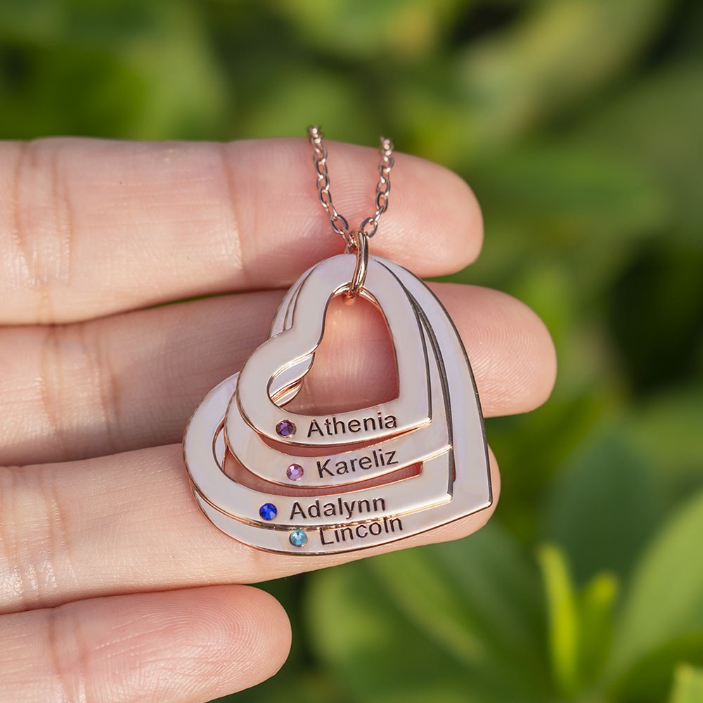 Personalized Heart Necklace With Names and Birthstones