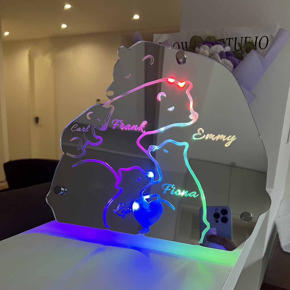 Custom Name Bears Family Mirror Light