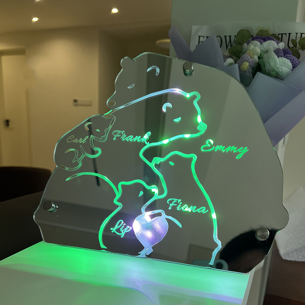 Custom Name Bears Family Mirror Light