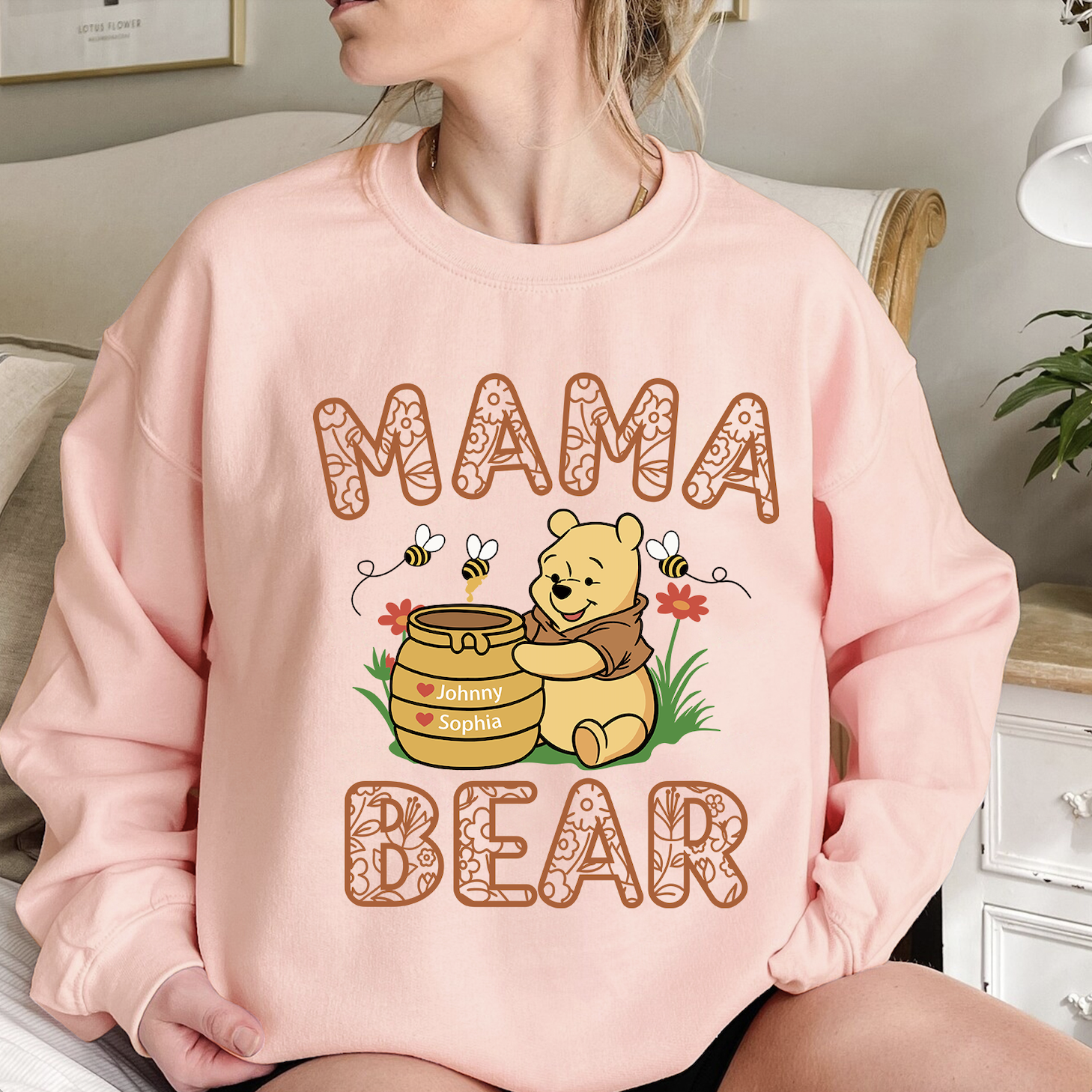 Personalized Mama Bear Embroidered Sweatshirt with kids names