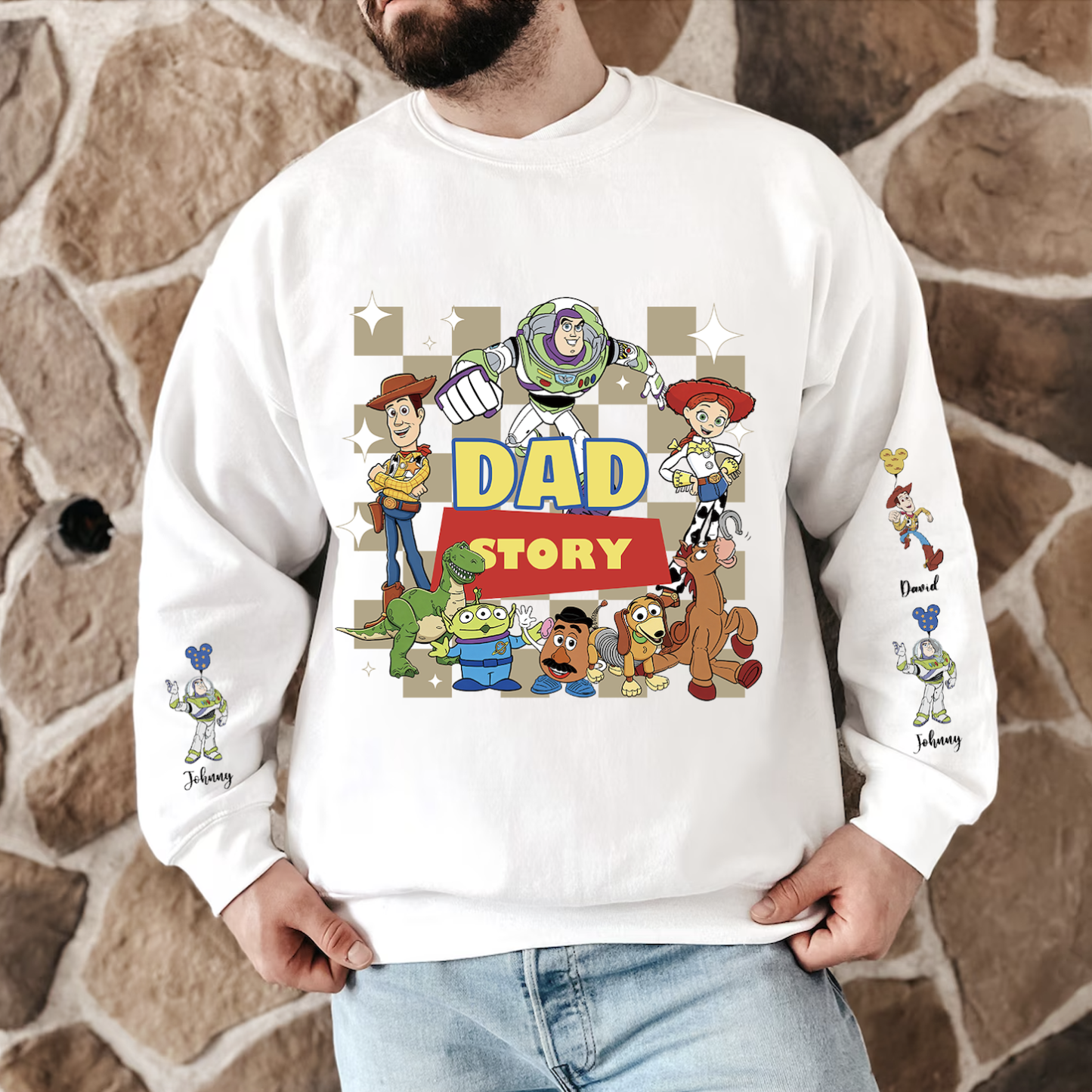 Custom Toy Character Sweatshirt With Family Names 