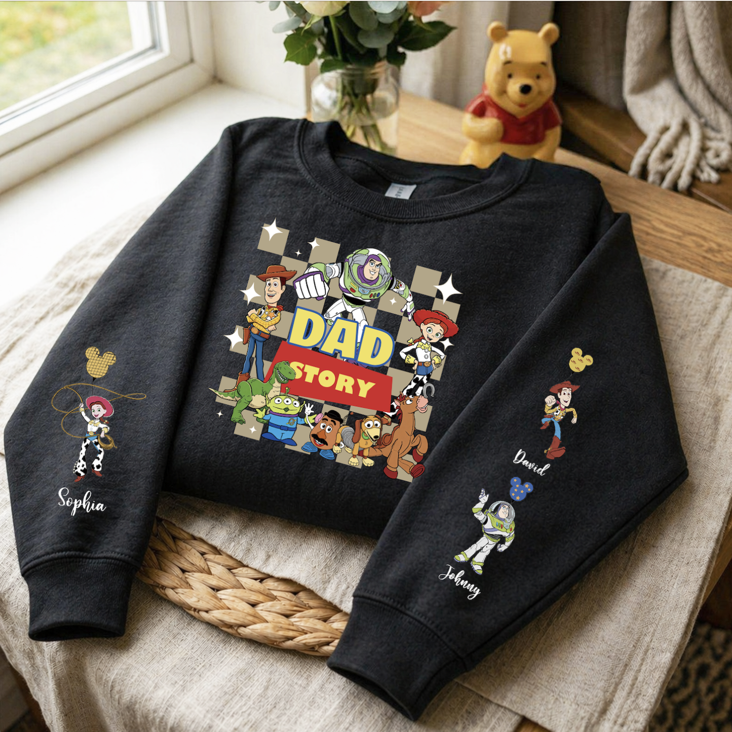 Custom Toy Character Sweatshirt With Family Names 