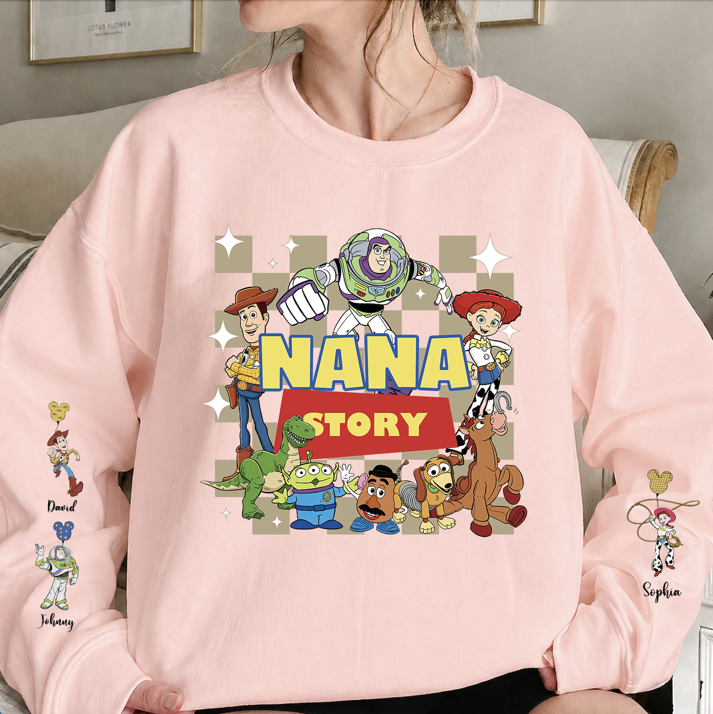 Custom Toy Character Sweatshirt With Family Names 