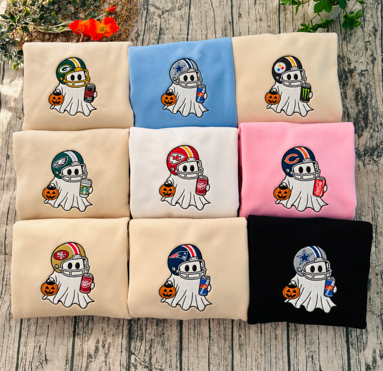 Custom Football Ghost Drinking Embroidered Sweatshirt