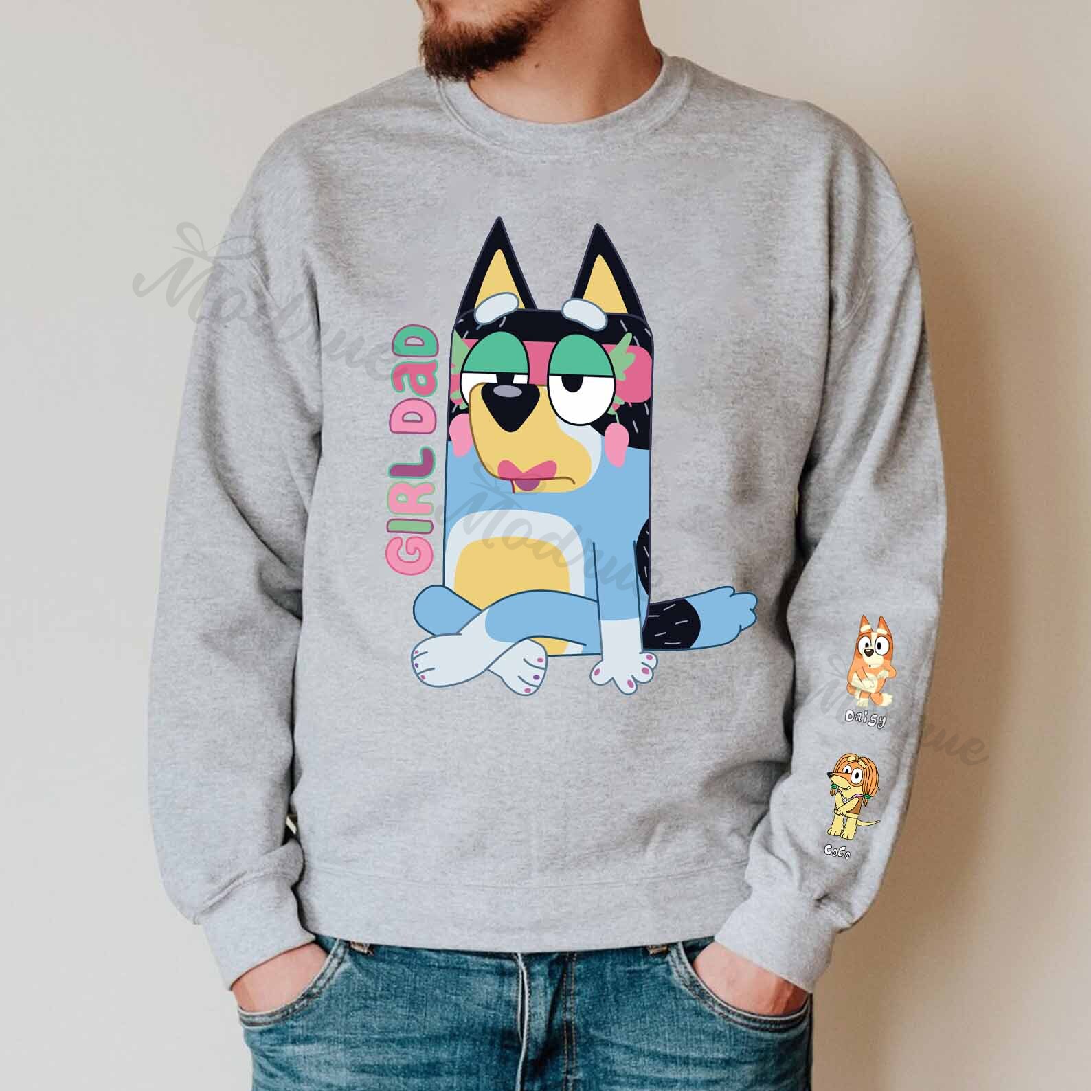 Custom Girl Dad Sweatshirt with Kid's Name on Sleeve