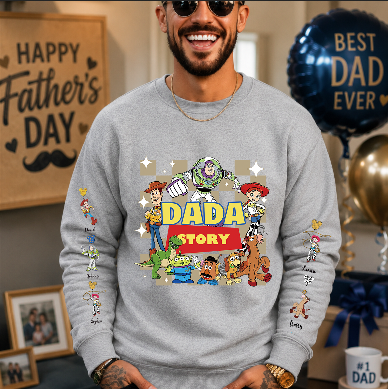 Custom Toy Character Sweatshirt With Family Names 