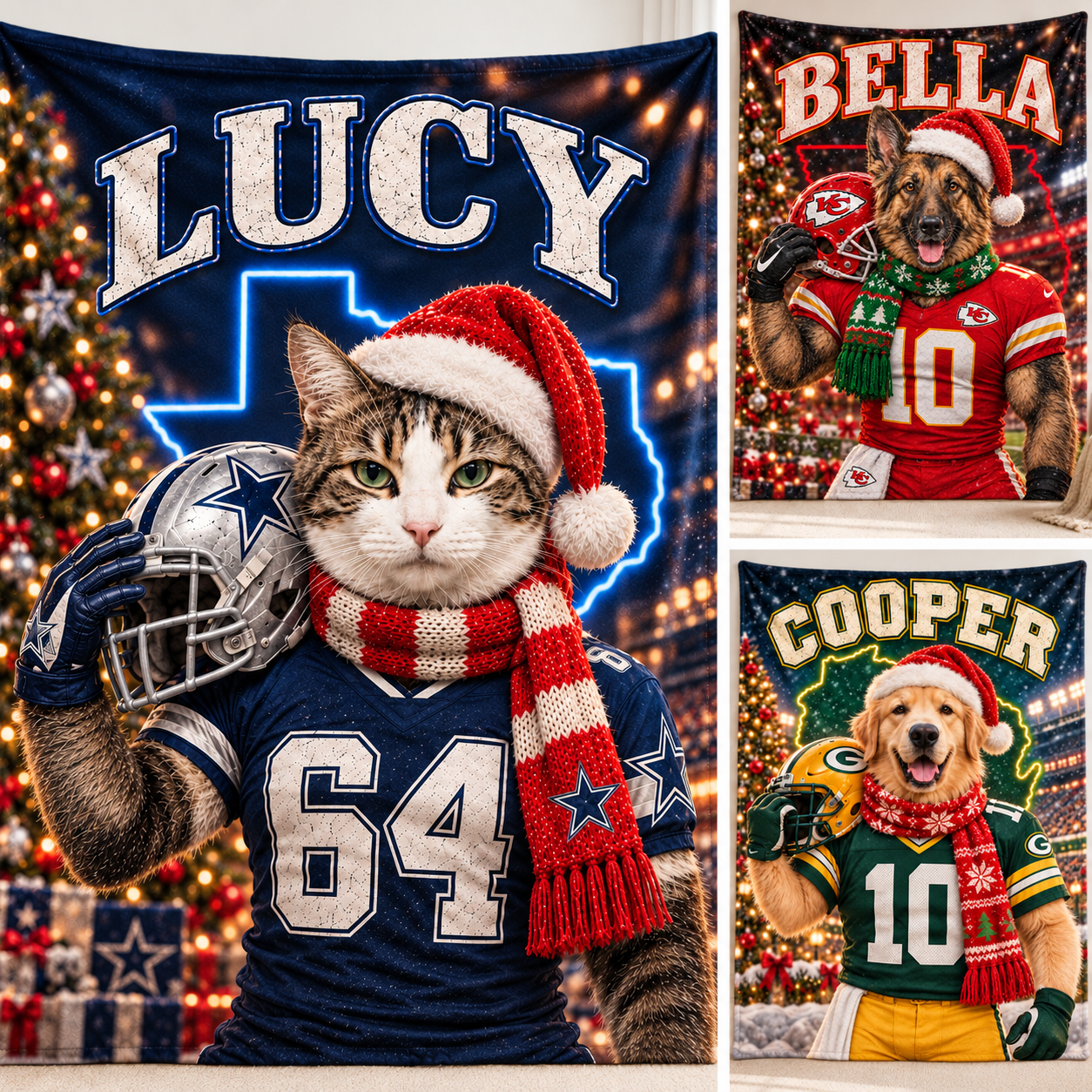 Personalized Pet Photo Christmas Football Blanket