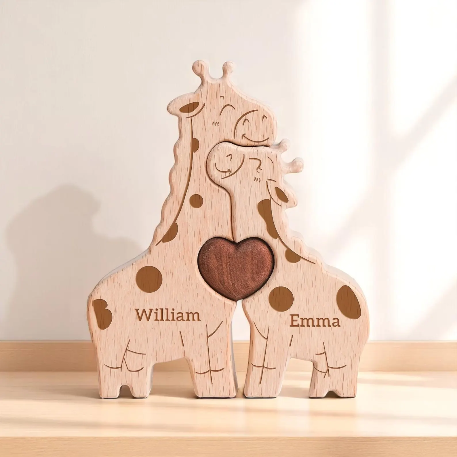 Personalized Wooden Hugging Giraffe Family Puzzle