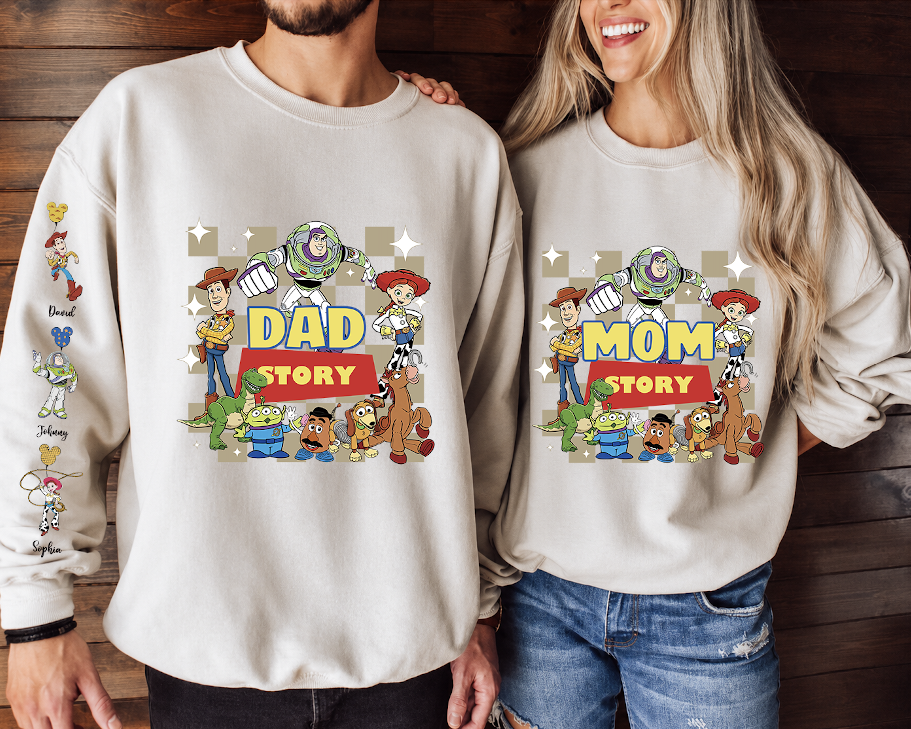 Custom Toy Character Sweatshirt With Family Names 