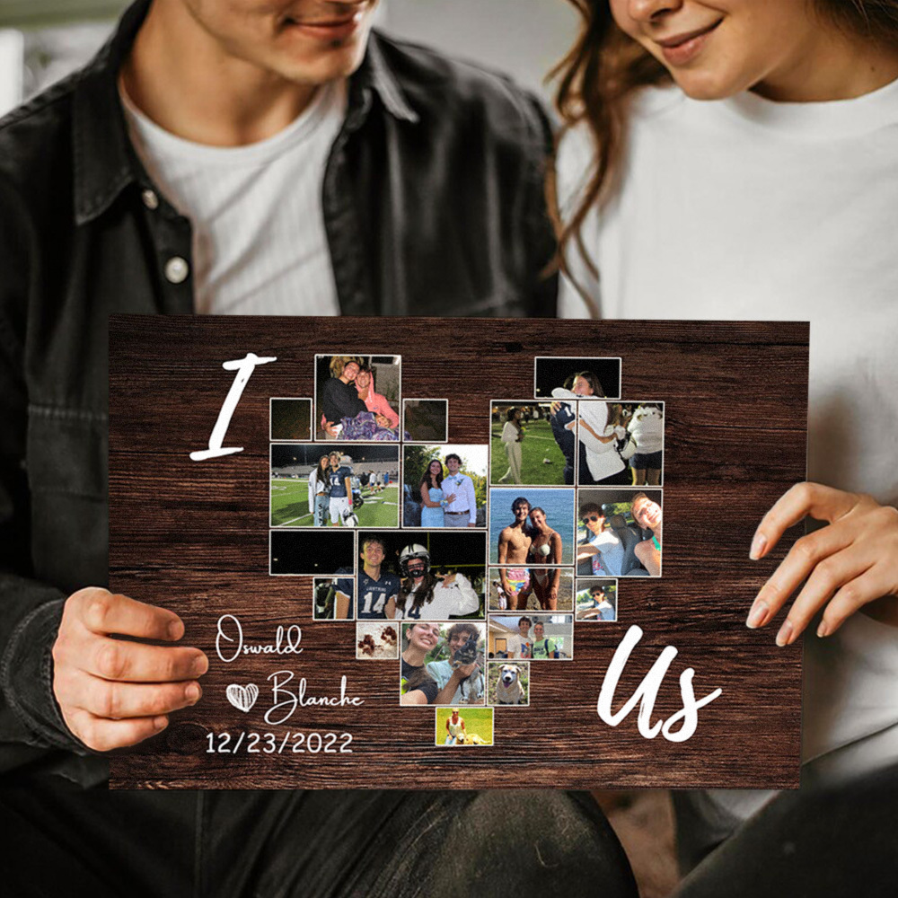 I Heart You Photo Collage Custom Canvas For Couples
