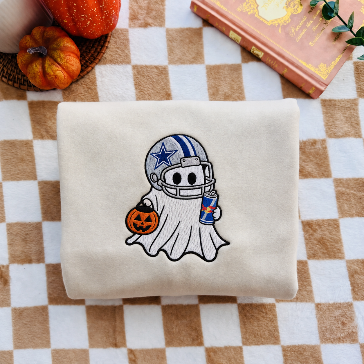 Custom Football Ghost Drinking Embroidered Sweatshirt