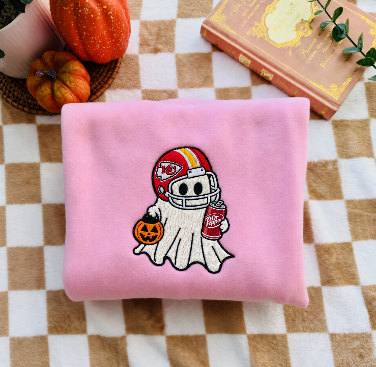 Custom Football Ghost Drinking Embroidered Sweatshirt