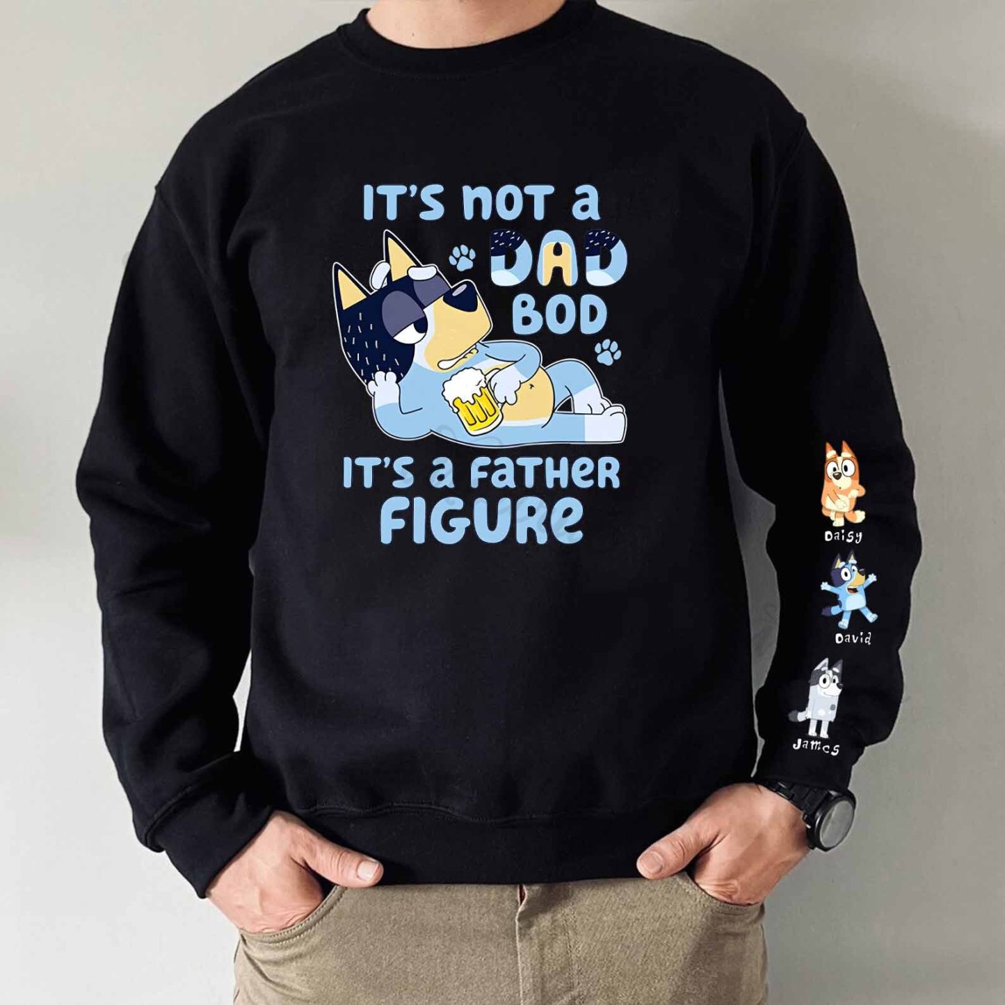 Custom Father Figure Cute Sweatshirt with Kid's Name on Sleeve