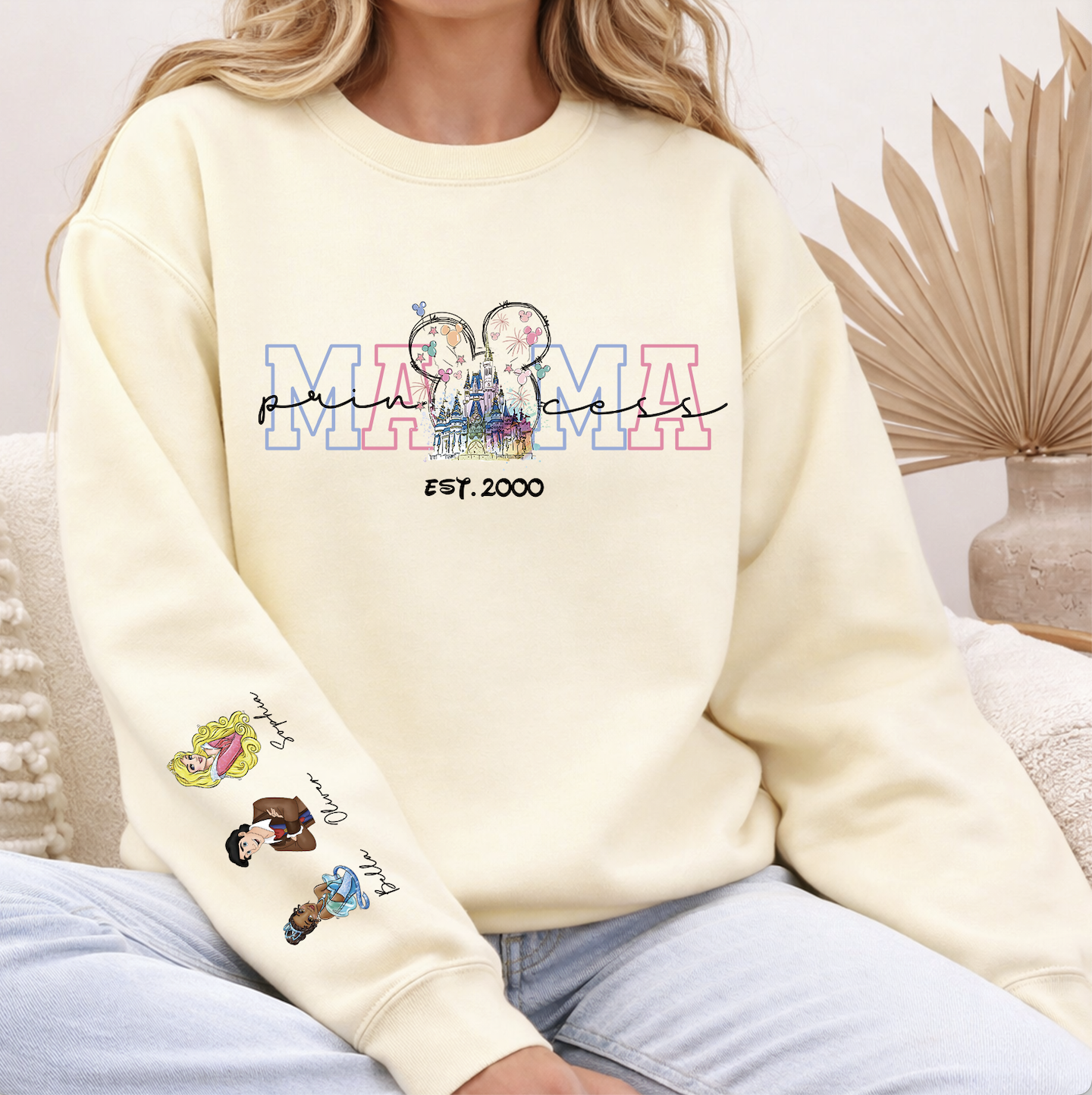 Custom Princess Mama  Sweatshirt With Kids Names Sleeve