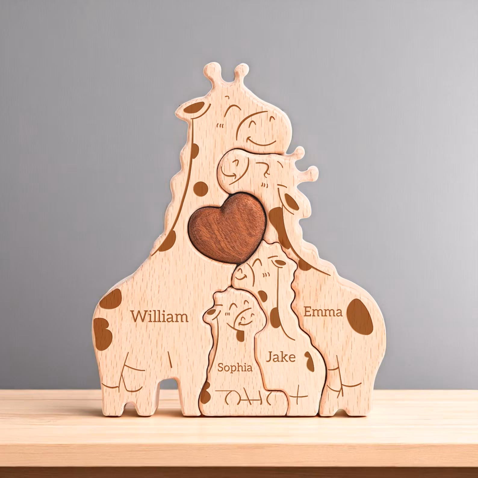 Personalized Wooden Hugging Giraffe Family Puzzle