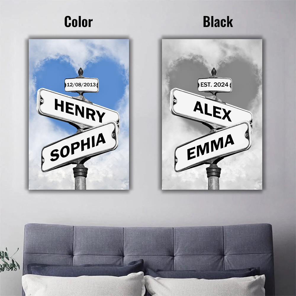 Personalized Love Canvas Street Sign Wall Art for Couples