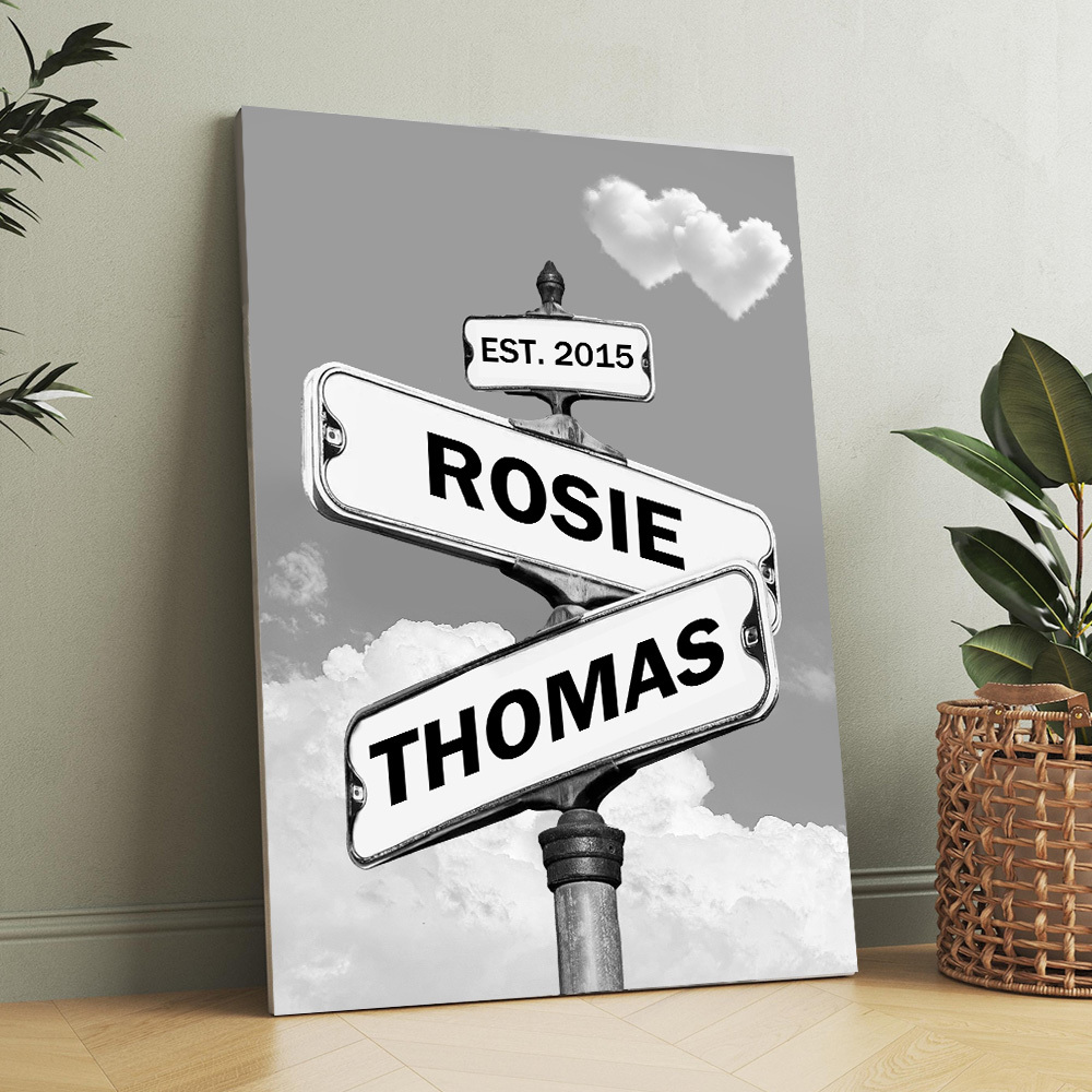 Personalized Love Canvas Street Sign Wall Art for Couples