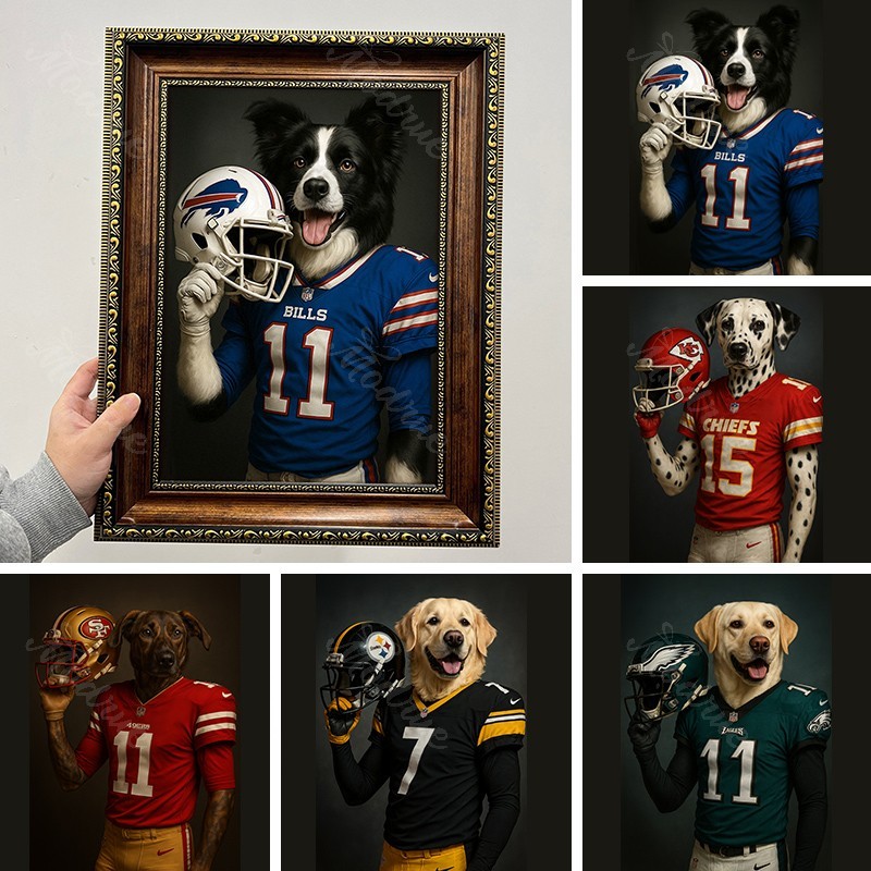 Custom American Football Pet NFL Canvas Portrait