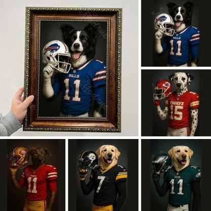 Custom American Football Pet NFL Canvas Portrait