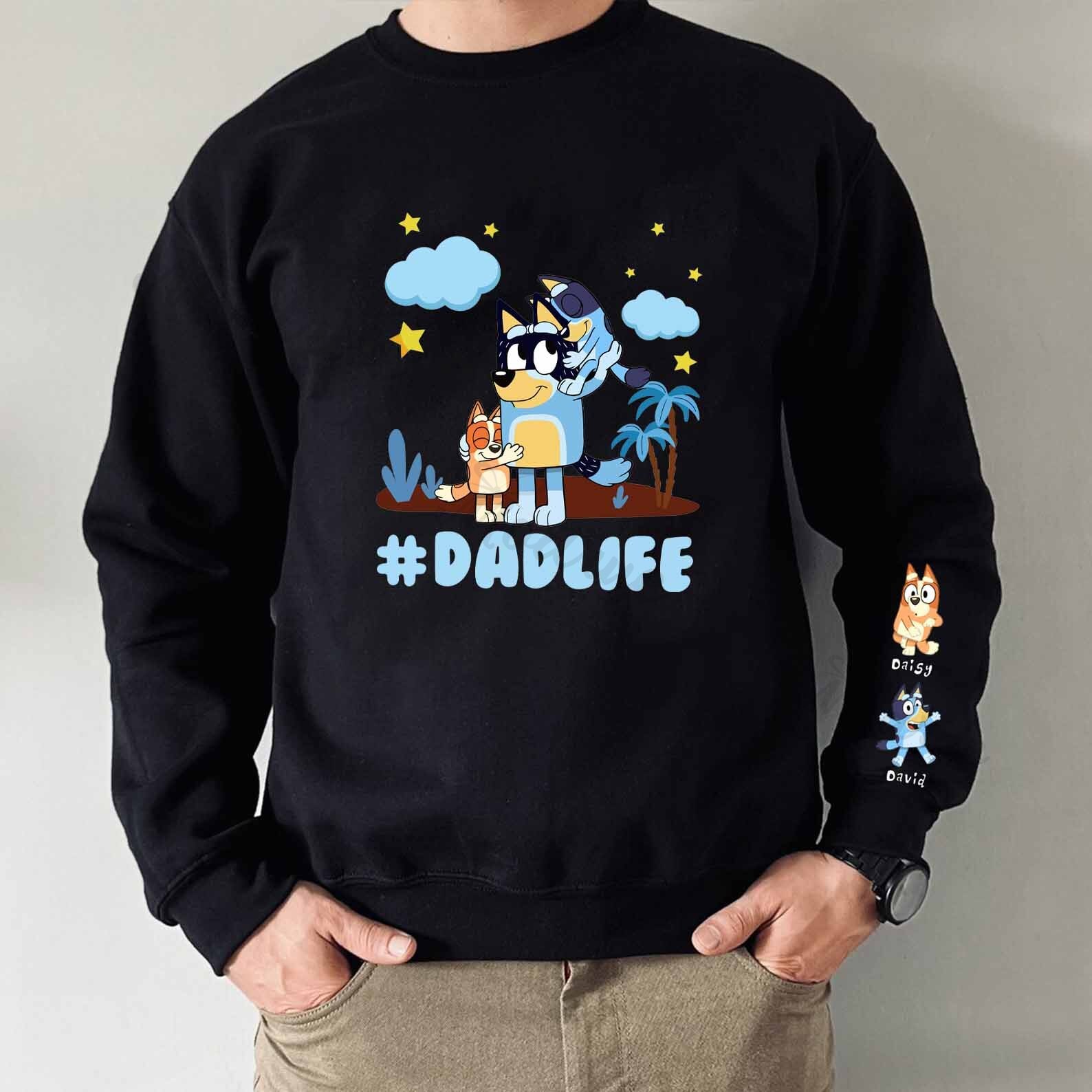 Custom Dadlife Cartoon Sweatshirt with Kid's Name on Sleeve