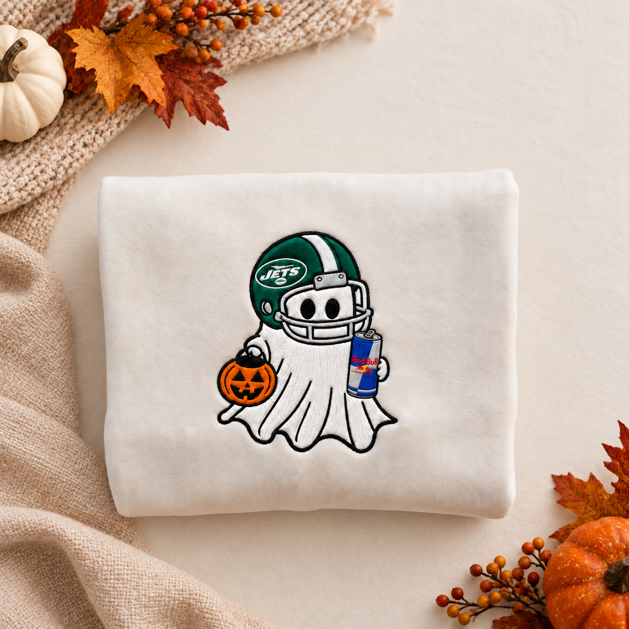Custom Football Ghost Drinking Embroidered Sweatshirt