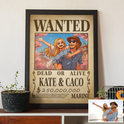 Custom Anime Wanted Couple Portrait, Pirate Theme Frame Gift⚓