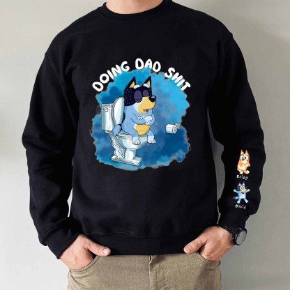 Custom Cartoon Doing Dad Sh*t Sweatshirt with Kid's Name on Sleeve