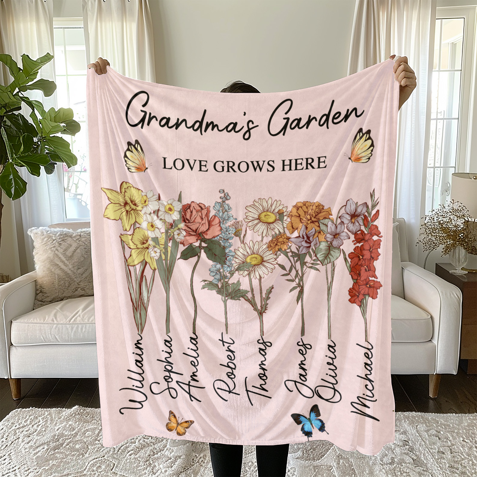 Personalized Grandmas Garden Gifts Blanket