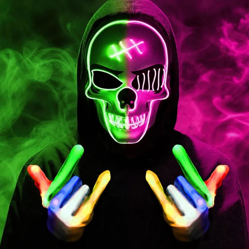 Spooky LED Glowing Skeleton Mask for Halloween Party - Colorful