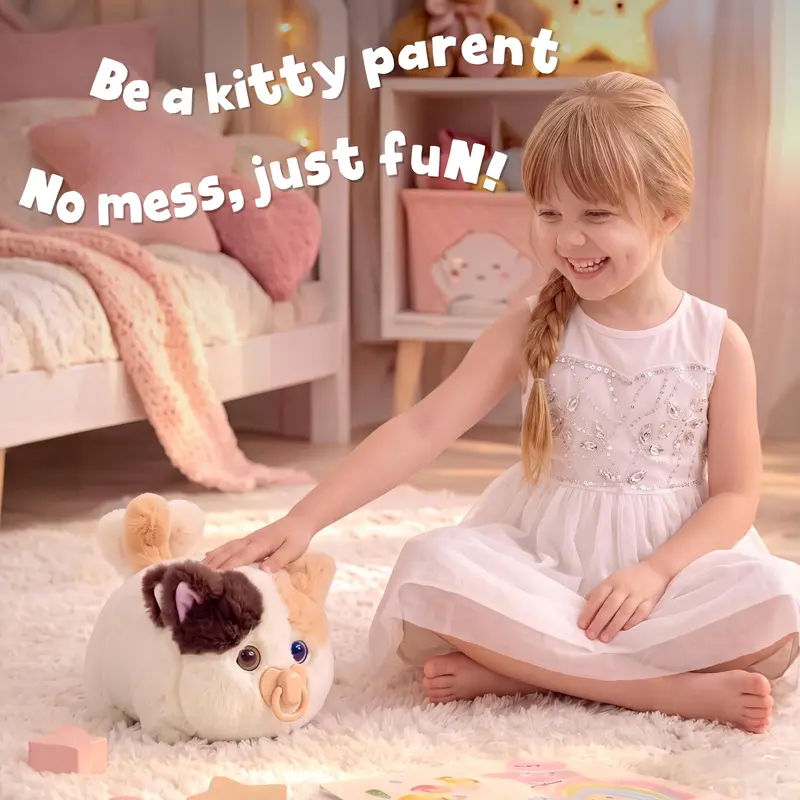 Interactive Fluffy Cat Plush Toy - Touch, Talk & Snore Sleep Mode - View