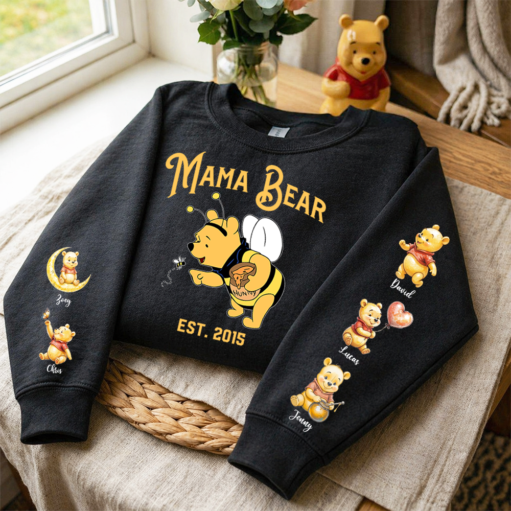 Mama Bee Sweatshirt with Bear Kids on Sleeve - Custom Mama Sweatshirt