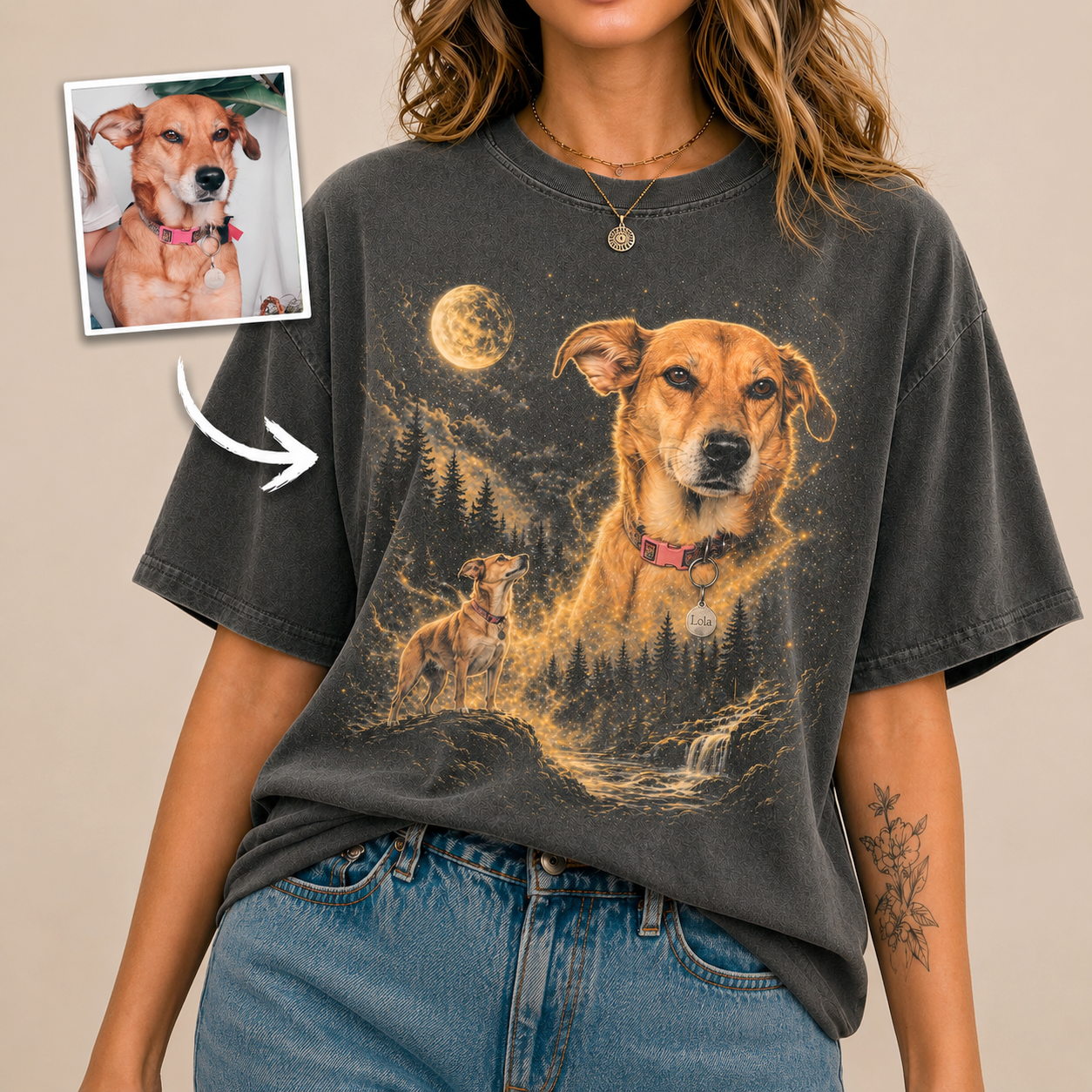 Custom Pet Portrait Moonlight Vintage Tee 商品缩略图