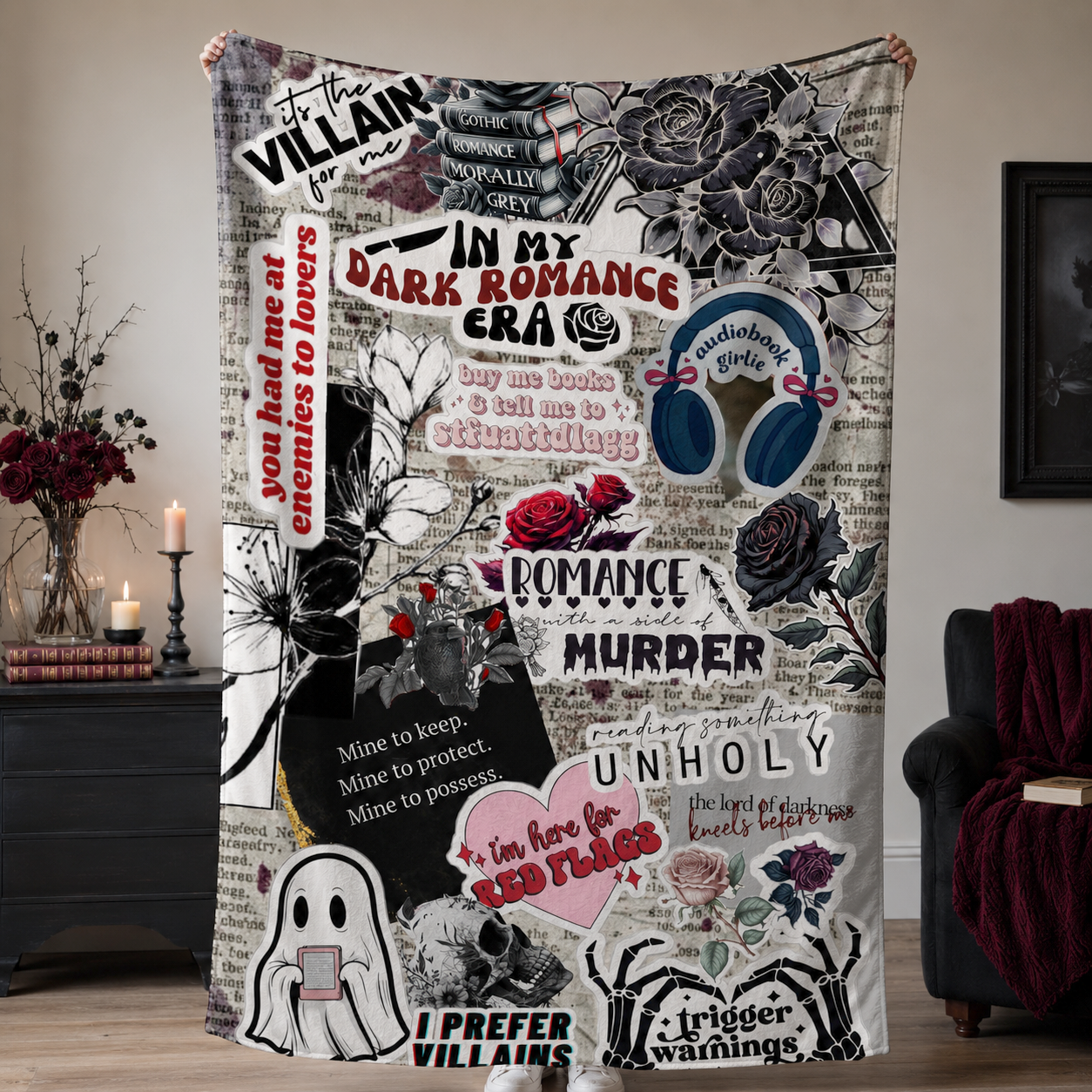 Dark Romance Gothic Brushed Flannel Throw Blanket