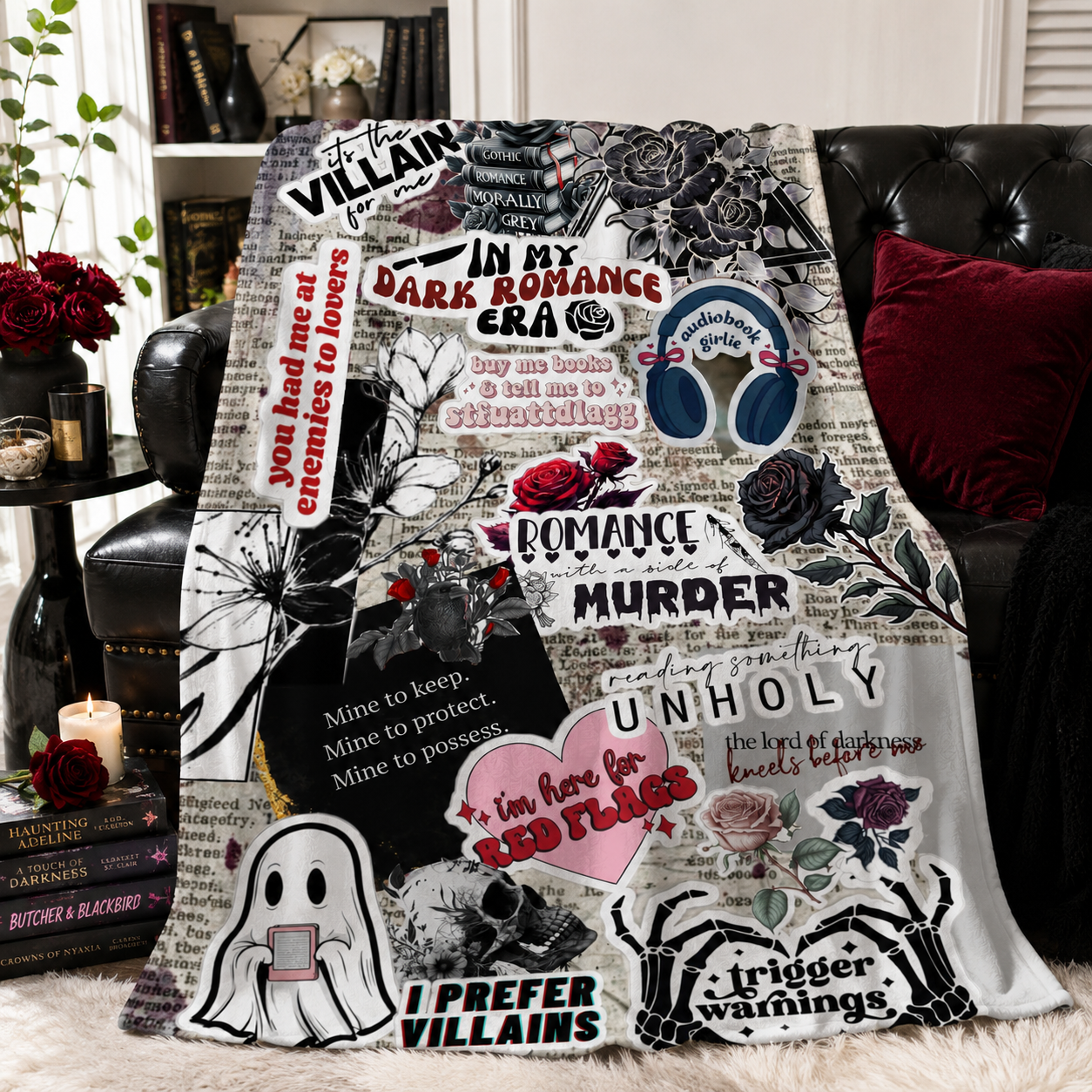 Dark Romance Gothic Brushed Flannel Throw Blanket