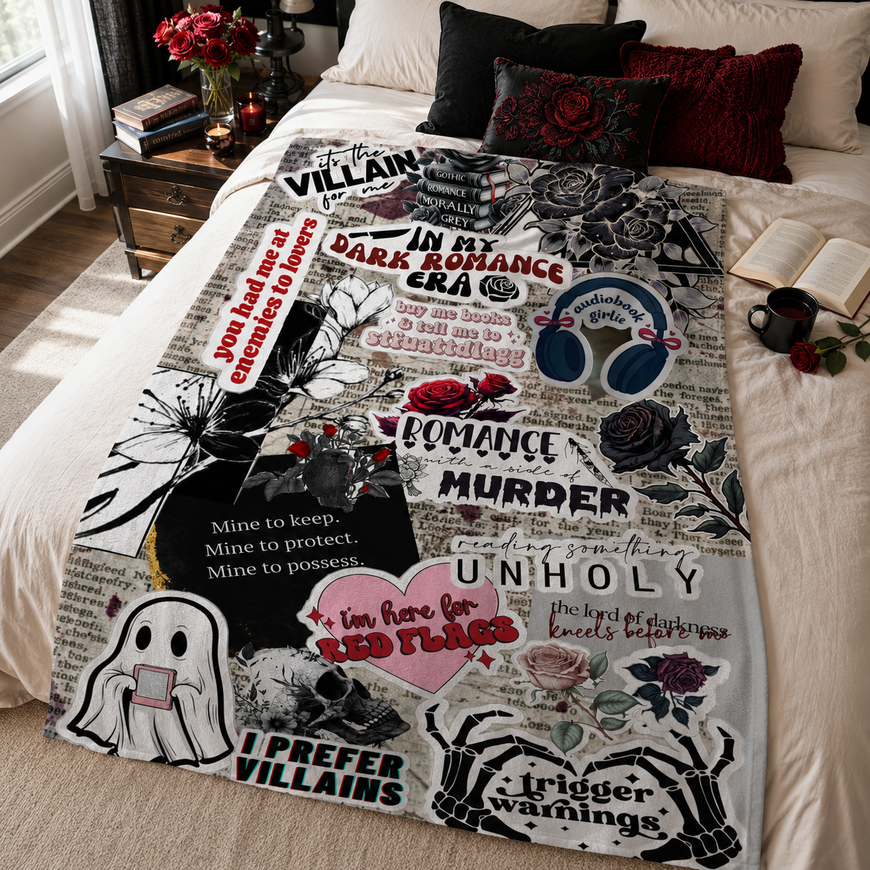 Dark Romance Gothic Brushed Flannel Throw Blanket