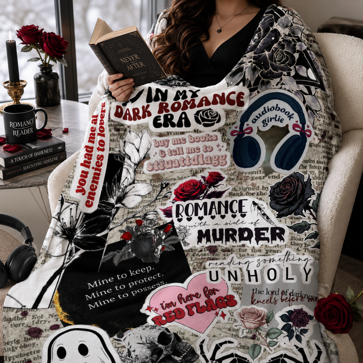 Dark Romance Gothic Brushed Flannel Throw Blanket