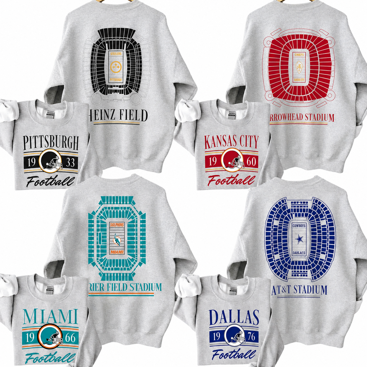 Vintage All Team Football 2 Sided Sweatshirt