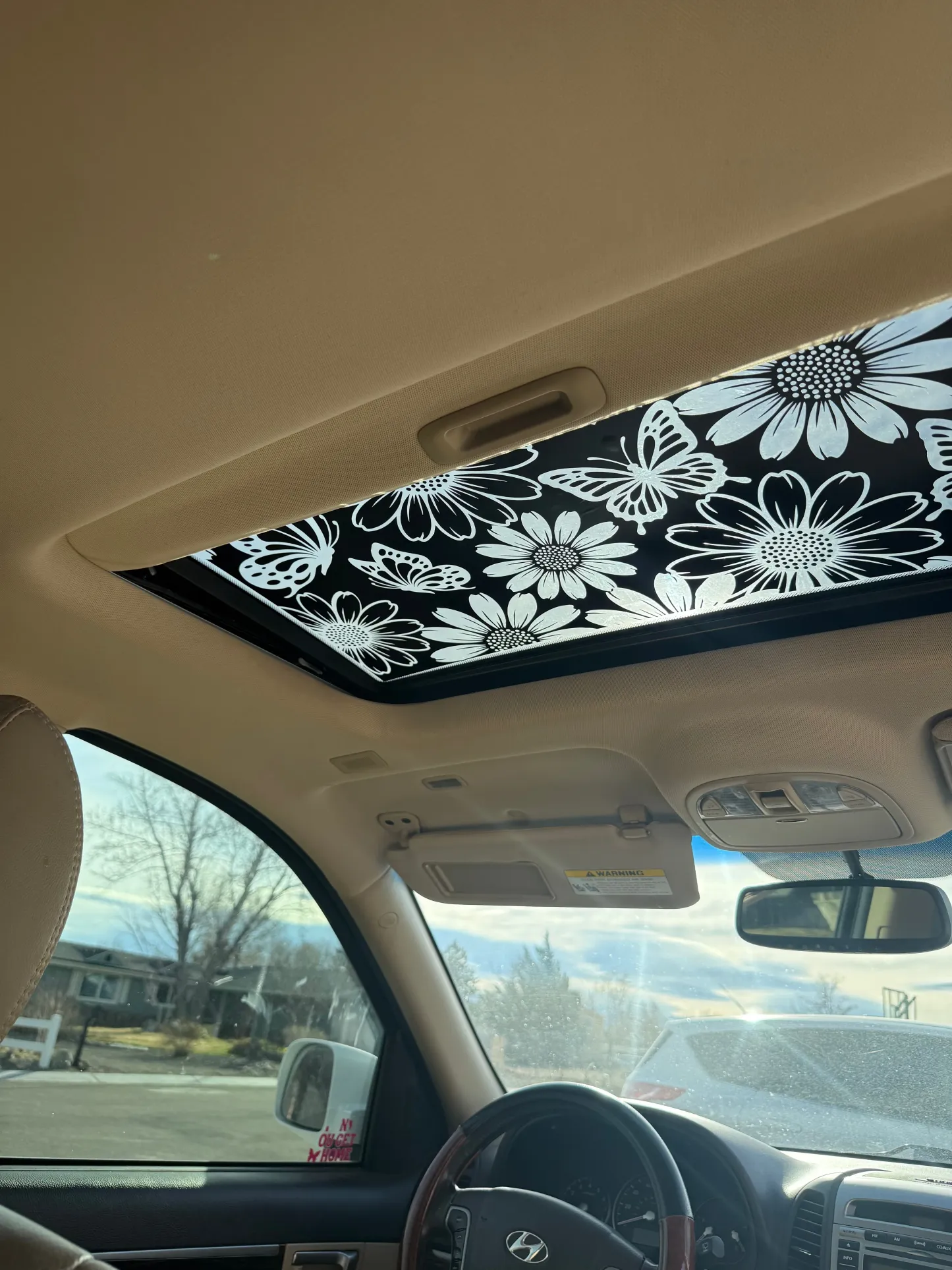 Inverted Butterfly and Daisy Sun Roof Car Decal