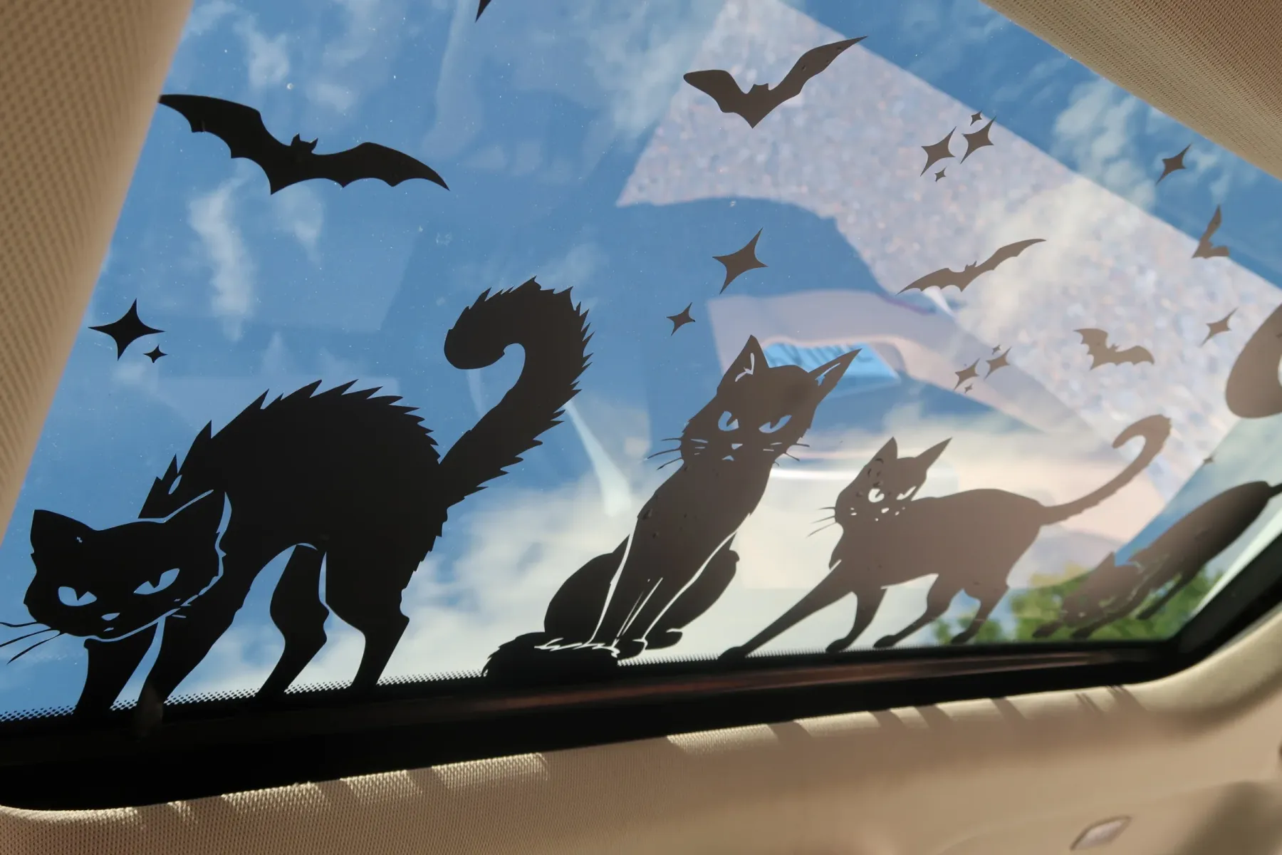 Black Cats Sunroof Car Decal with Moon, Bats & Stars