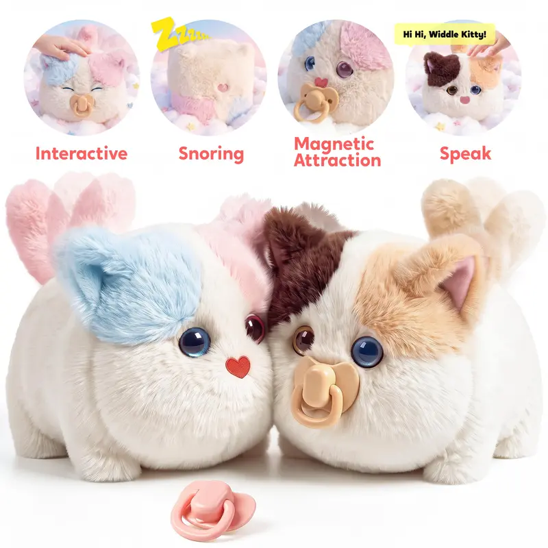 Interactive Fluffy Cat Plush Toy - Touch, Talk & Snore Sleep Mode - View