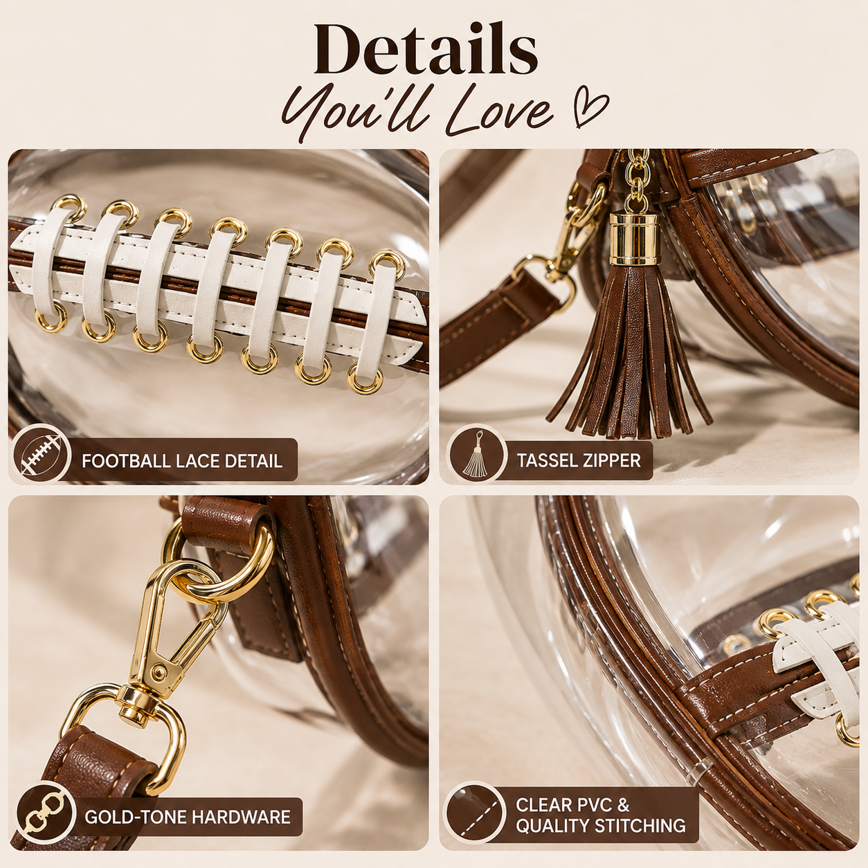 Football Shaped Clear Stadium Bag