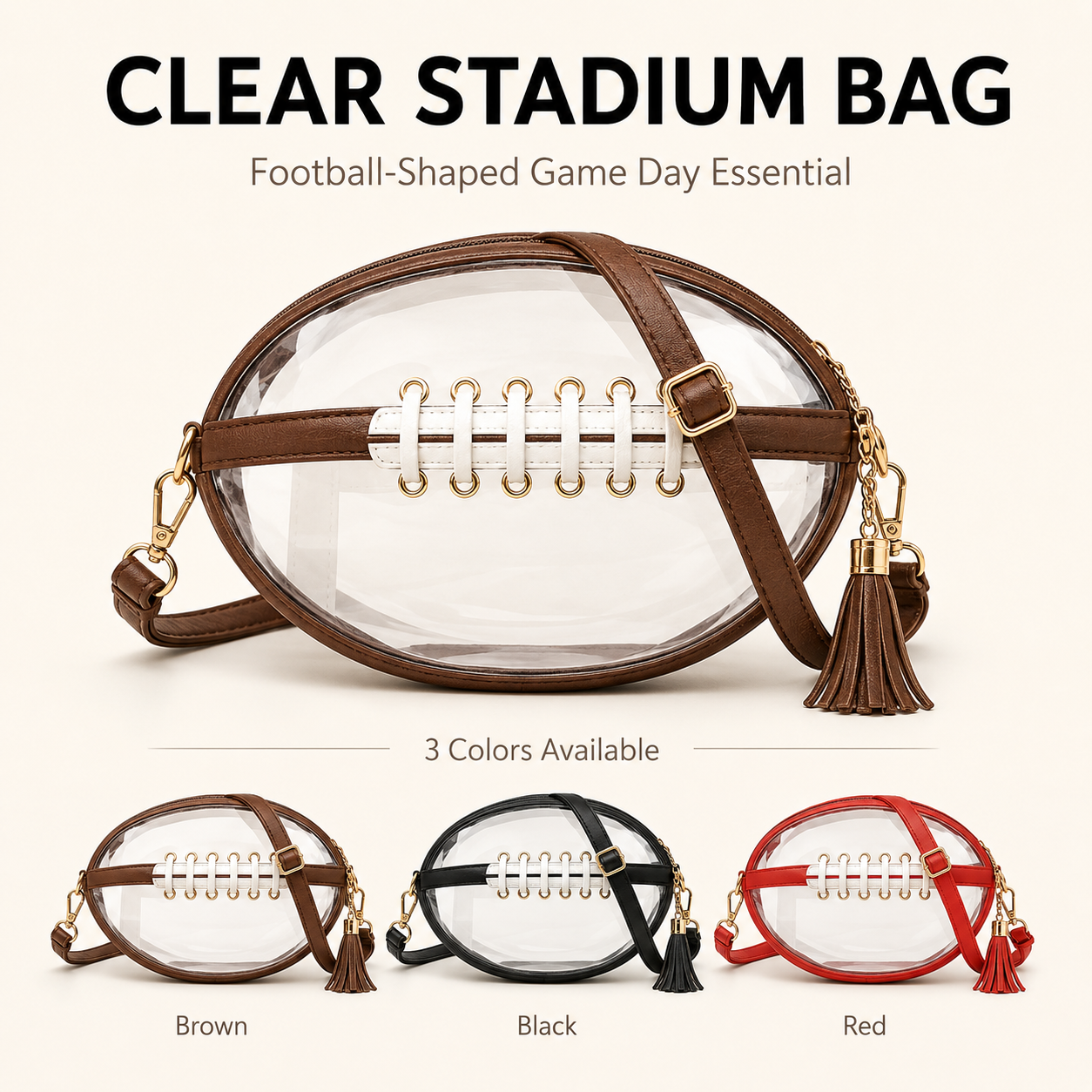 Football Shaped Clear Stadium Bag