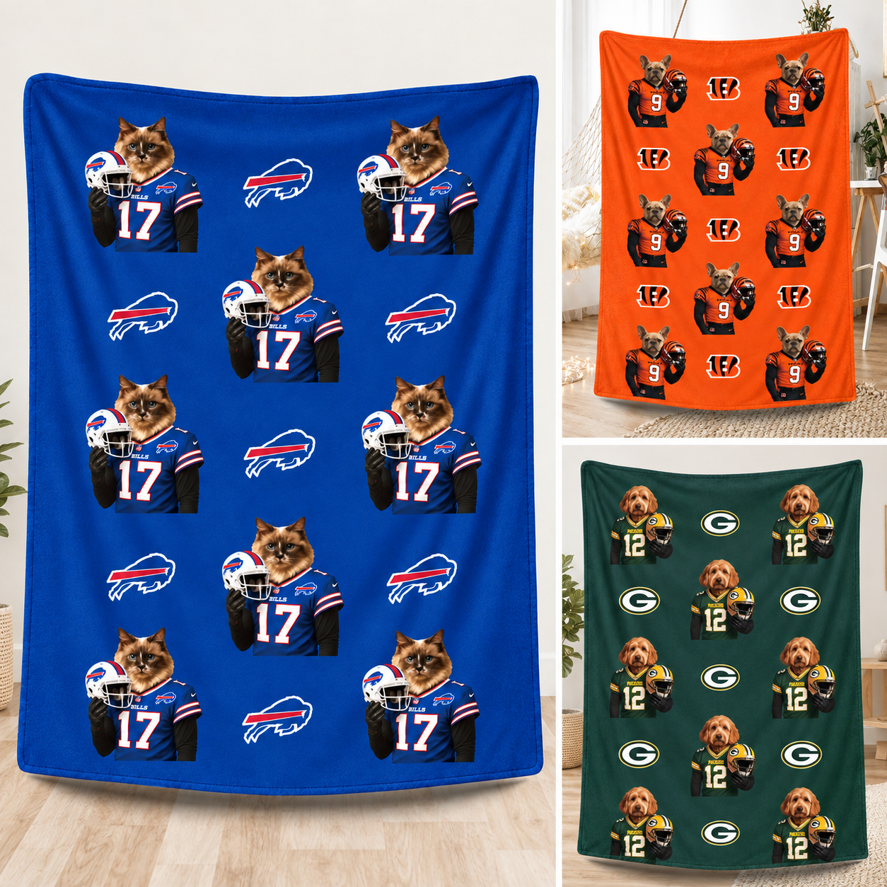 Custom Football Pet Blanket with Team Logo