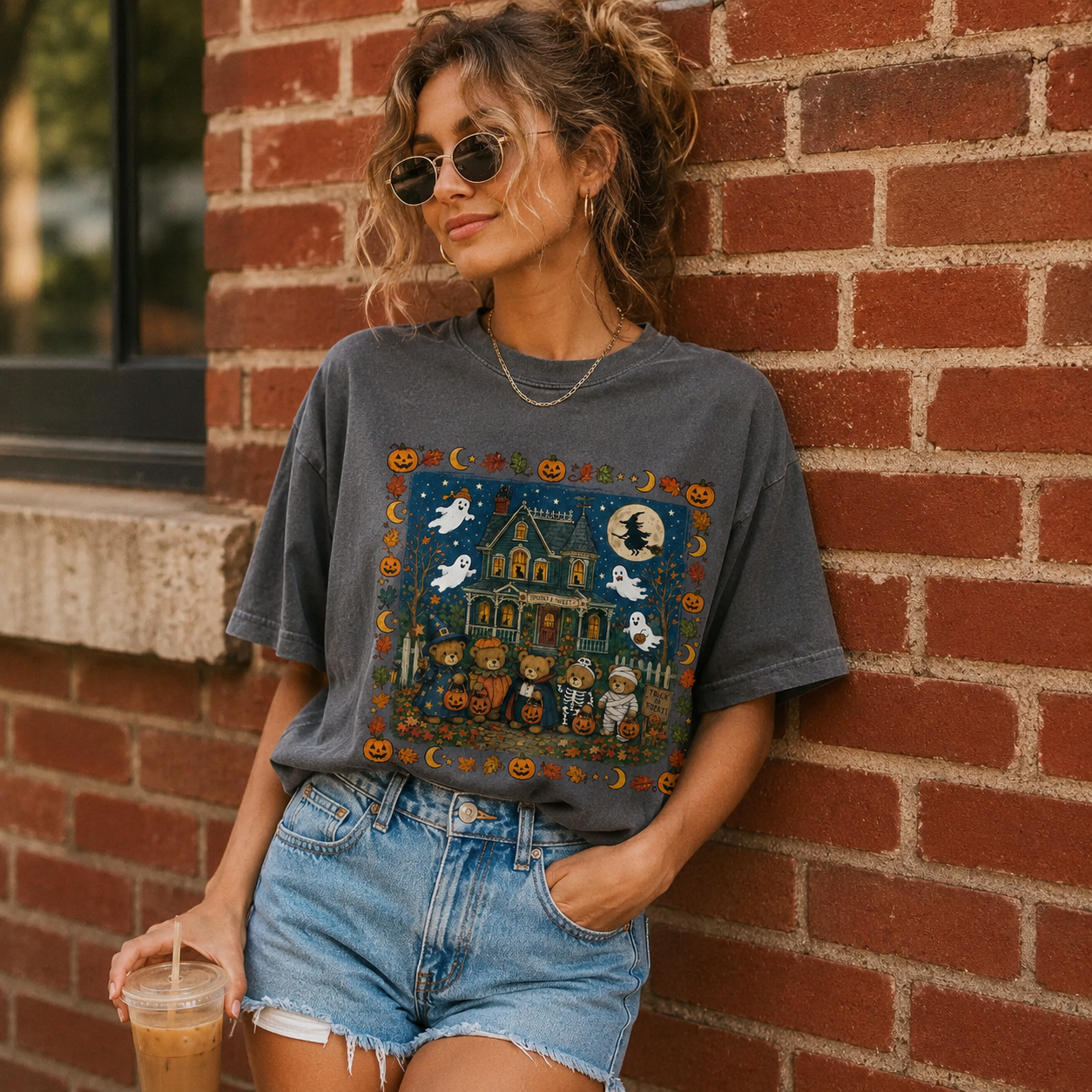 Vintage 90s Halloween Spooky Cute Bears Comfort Wash Tee