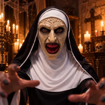 The Nun Valak Demonic Nun Silicone Mask with Habit Wearing Real Eyes