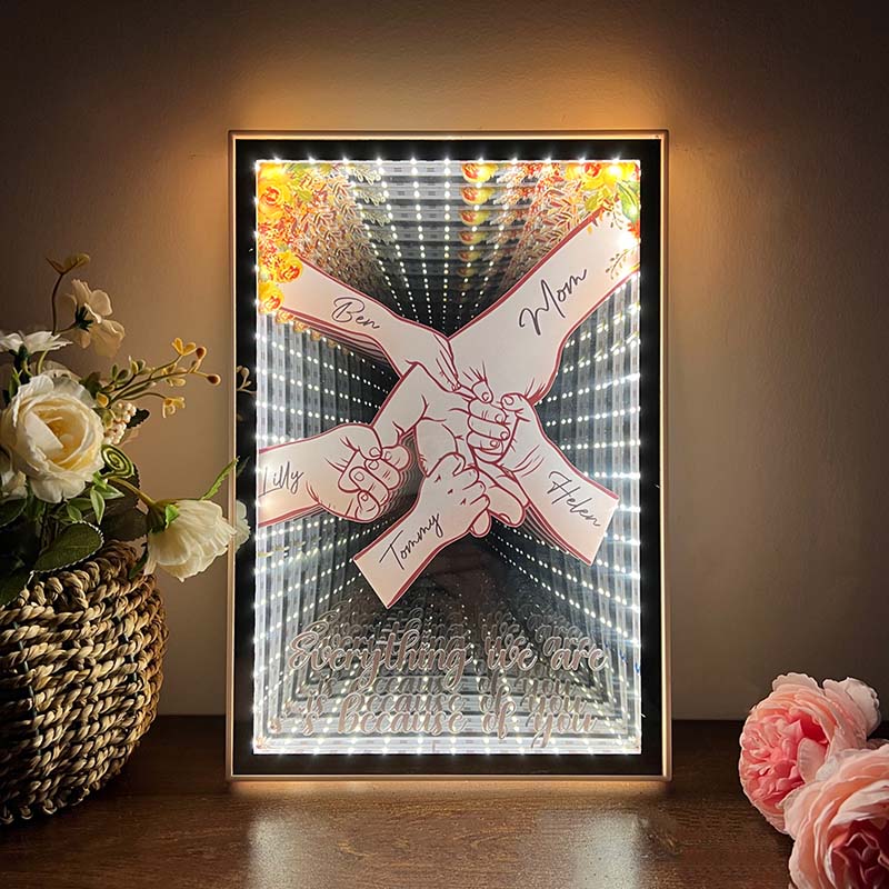 3D Mom Everything We Are Is Because Of You - Personalized Mirror Frame Light Box