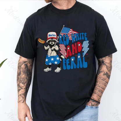 Red White And Feral, Funny Raccoon Shirt