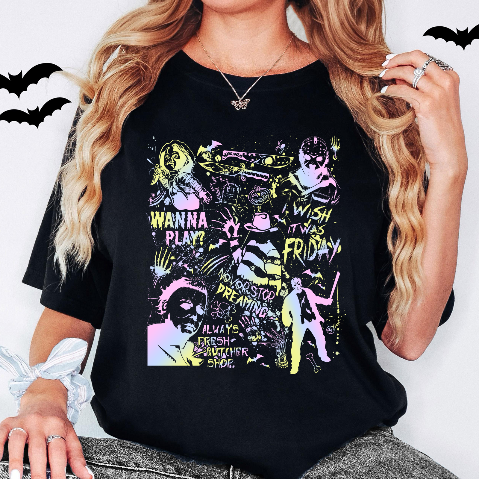 Neon Halloween Horror Characters Shirt