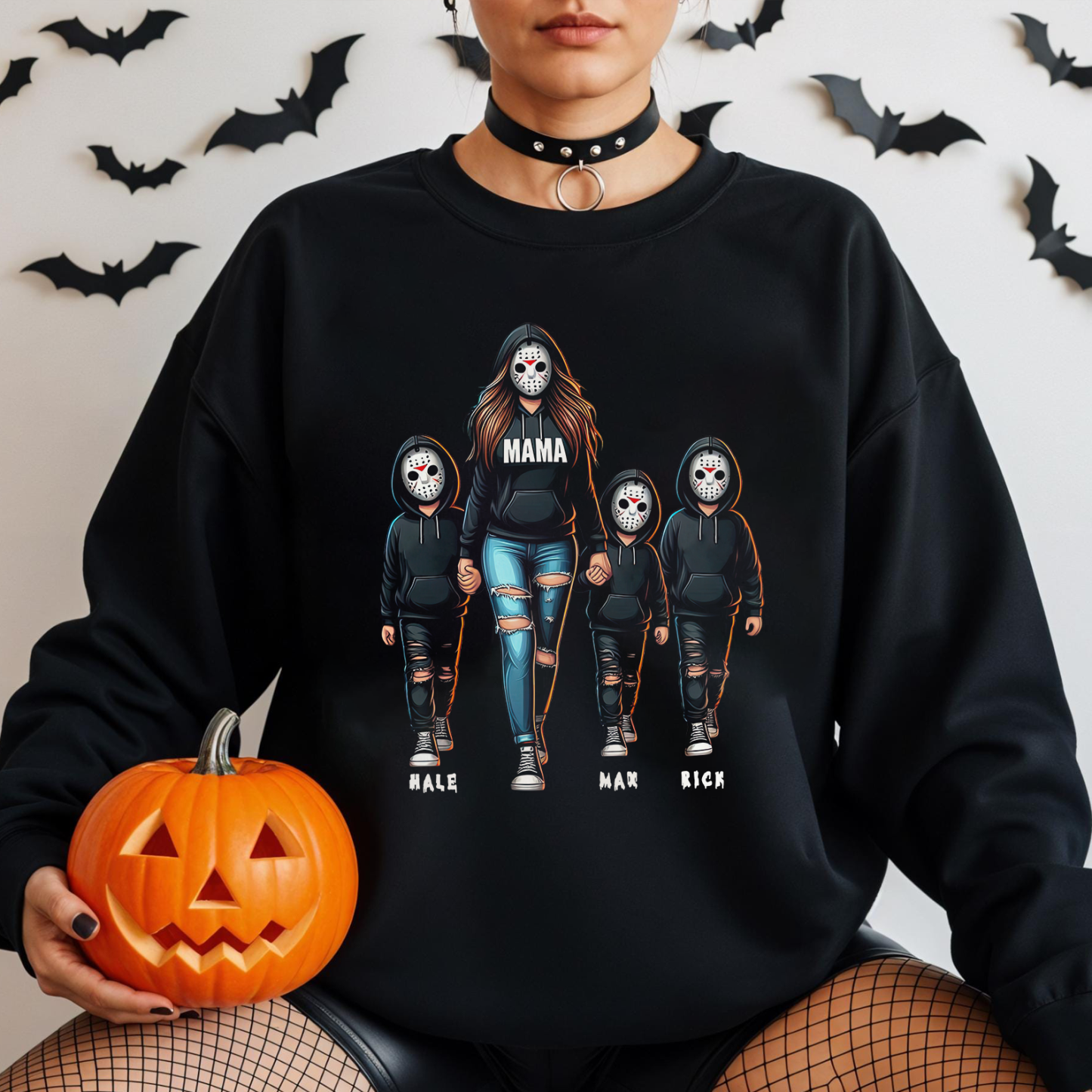 Halloween Horror Mama Custom Kid Name Sweatshirt