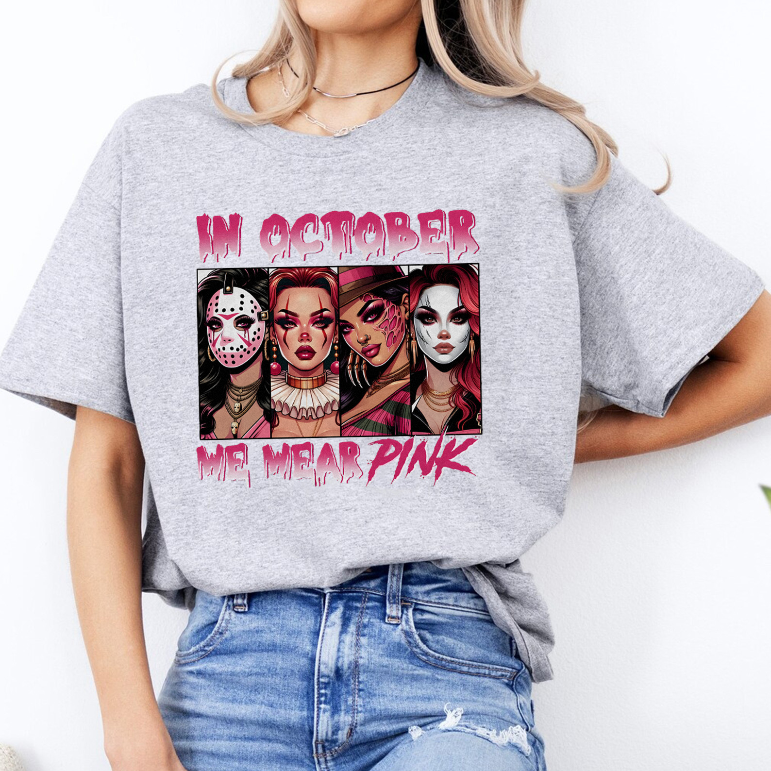 In October We Wear Pink Horror Movie Shirt